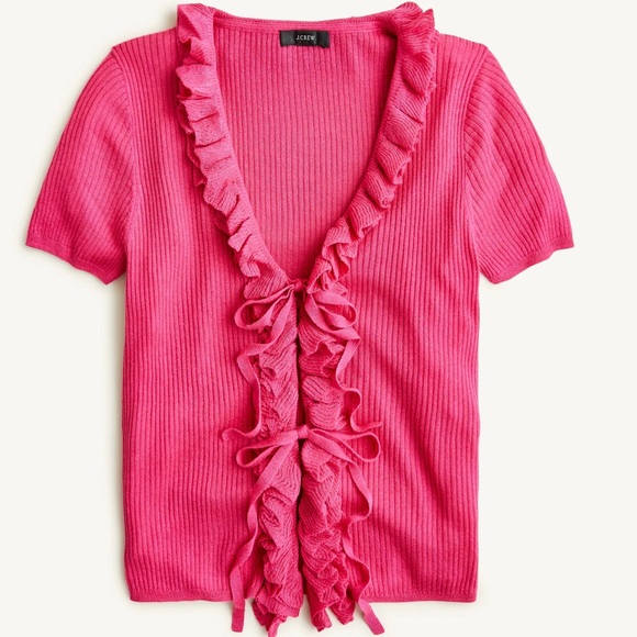J Crew Silk/Cashmere Blend Ruffle Crop Button Front Short Sleeve Cardigan - Picture 9 of 10